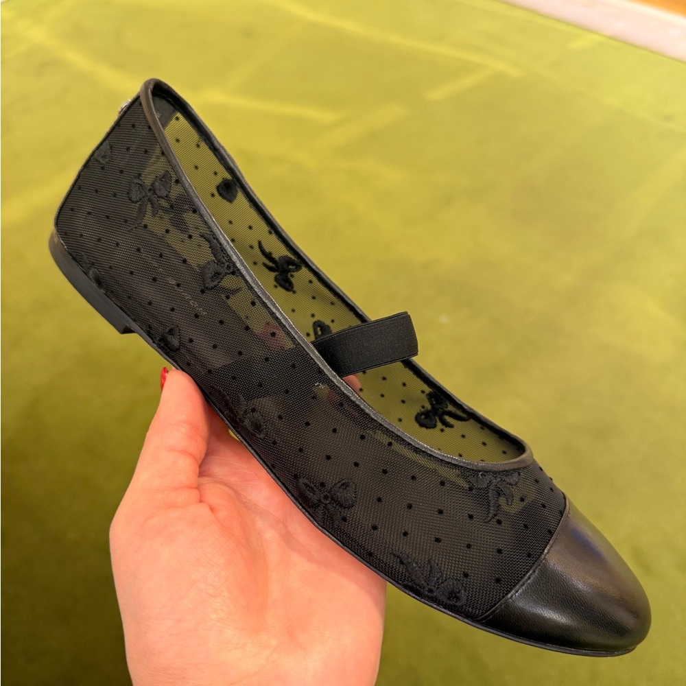 $325 Tory Burch Chelsea Mary Jane Ballet Black Mesh / Leather - Picture 7 of 8